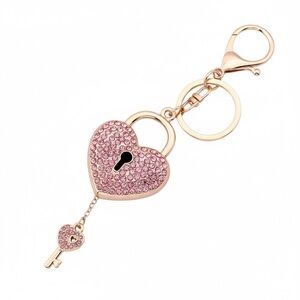 Heart-Shaped Lock Keychain with Pink Rhinestone